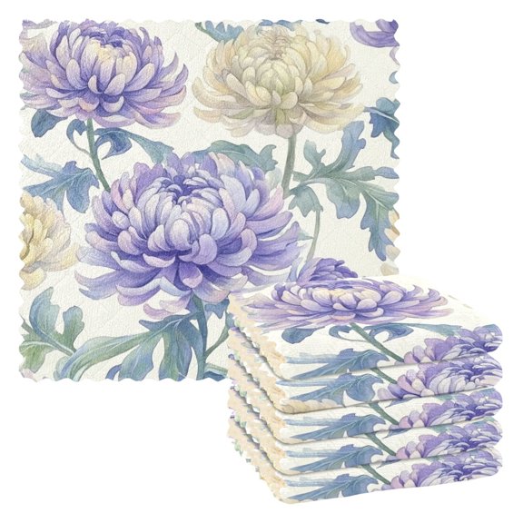 6 Pieces of Kitchen Towels 11x11Inch Kitchen Dish Cloths Kitchen Dish Towels Reuseable Cleaning Cloths Lavender Chrysanthemums