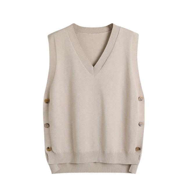 vdgthytj Women's Sweater Vest V Neck Sleeveless Knit Vest Fall Plus Size Side Button High Low Hem Pullover Tops