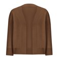 thumbnail image 3 of Nrmvnmi Women's Classic 3/4 Sleeve Open Front Cropped Cardigan Sweater Lightweight Knit Short Shrugs Brown, 3 of 5