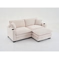 thumbnail image 3 of Modern Corduroy L-Shaped 2-Seater Sofa with USB & Cup Holder (220×80×75cm), 3 of 7
