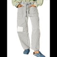 thumbnail image 3 of Jeans para Mujer Y2k con Rayas, Cordón Ajustable, Cintura Alta, Rectos, Pierna , Estilo Boyfriend, Pantalones Vaqueros Mom. Gris L, 3 of 8
