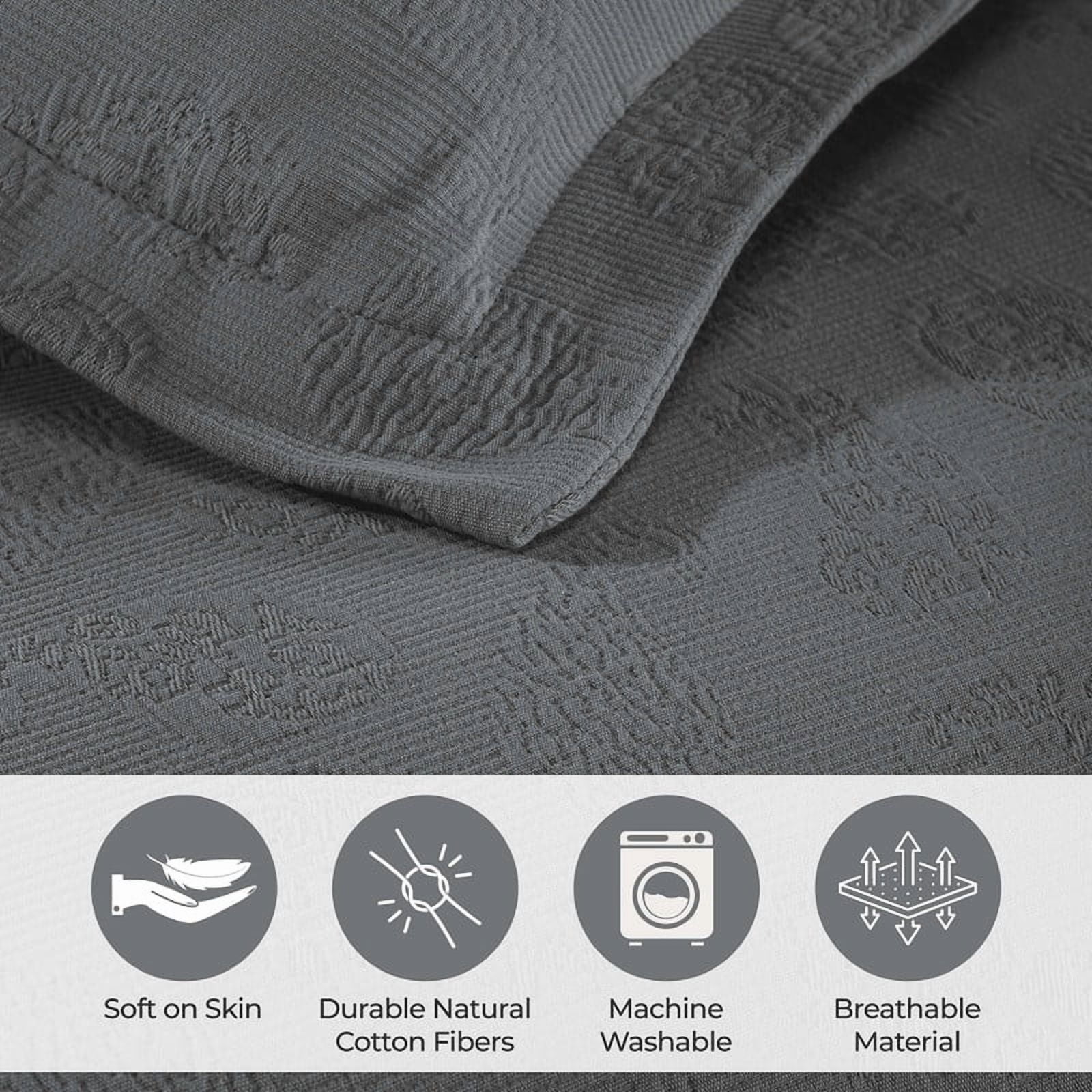 Supeior Paisley Cotton Decorative 3-Piece Bedspread Set, All Season Breathable Bedspreads, King, Grey