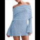thumbnail image 2 of Vestido Elegante Tipo Suéter de con Hombros Descubiertos para Mujer, Ajustado, de Larga y Crochet Azul M, 2 of 7