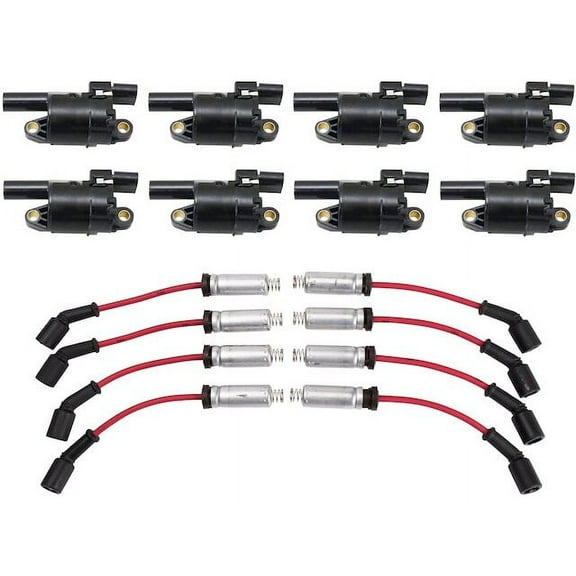 Ignition Coil and Spark Plug Wire Set 9 Piece - Compatible with 2014 - 2021 GMC Sierra 1500 2015 2016 2017 2018 2019 2020