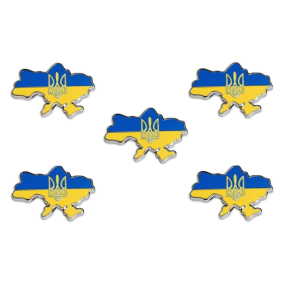 Officially Licensed: Map of Ukraine Flag Lapel Pin, The Coat of Arms Symbol - 0.39"x0.98" - 5 Packs