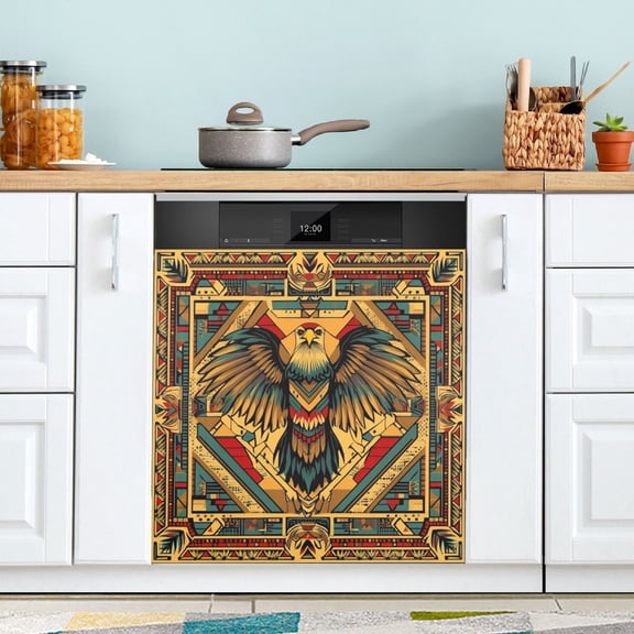 Yayeee Magnetic Dishwasher Cover for The Front Decoration Home Kitchen Machine Sticker Protector, Retro Abstract Eagle