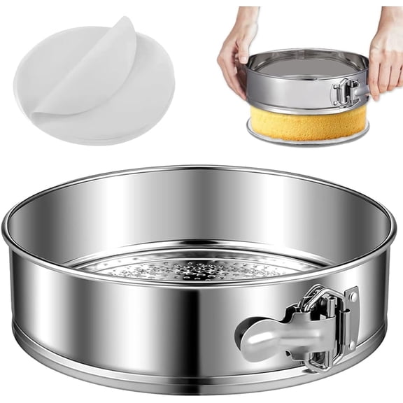 9Inch Steel Cheesecake Springform Cake Pan with 30Pcs Parchment Paper Liner