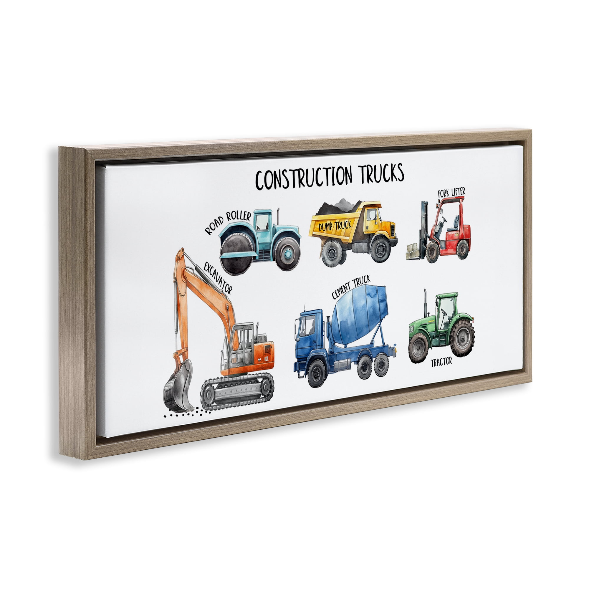 Stupell Industries Industrial Construction Trucks Brown Framed Floater Canvas Wall Art, design by Christine Simpson Art