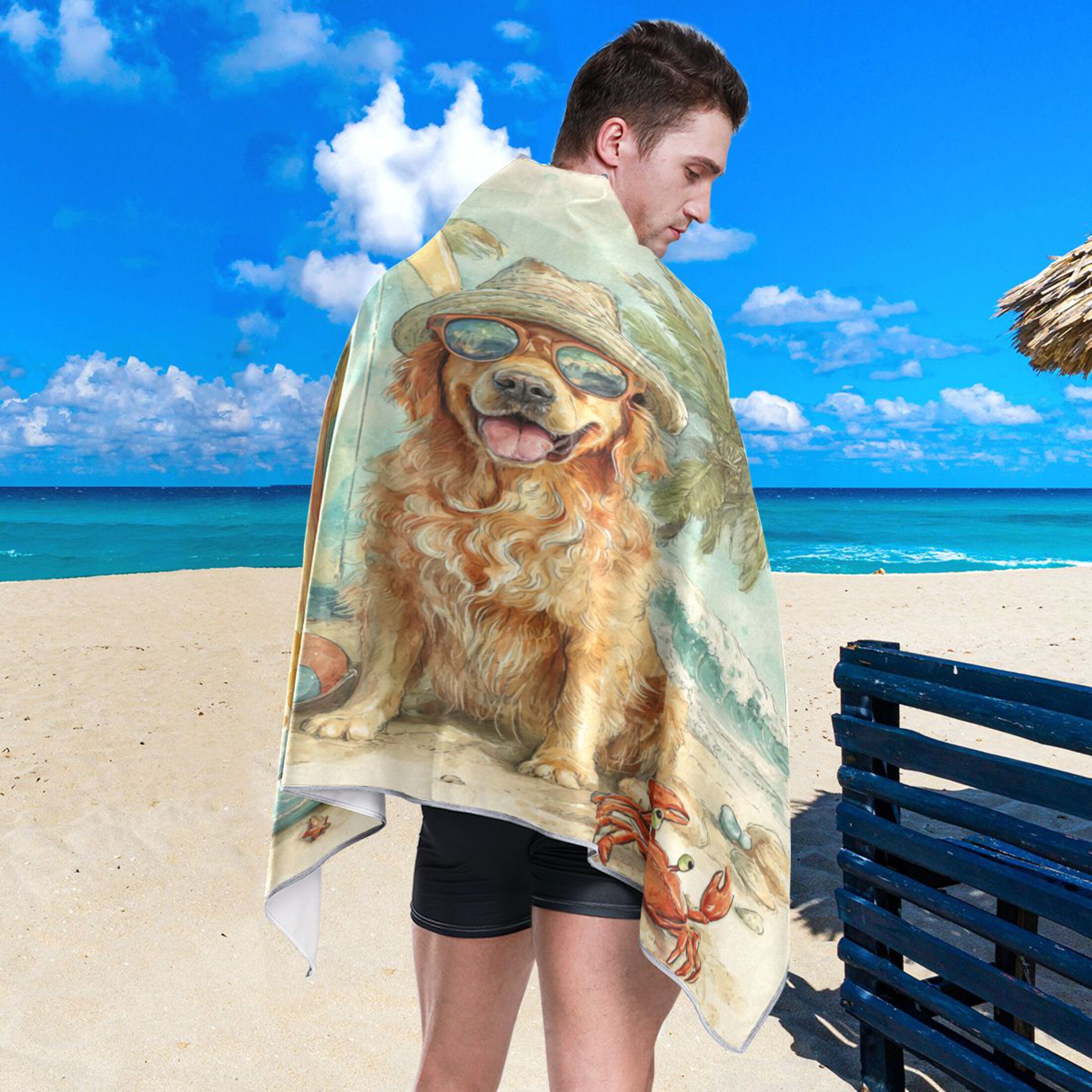 Qxltty Summer Golden Retriever Beach Towel Sand Free Bath Towel Absorbent Quick Dry Soft Lightweight Blanket for Travel Gym Camping 71x31in
