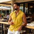thumbnail image 6 of Summer Cotton Linen Sleeveless Shirts for Men Beach Button Down Collared Muscle Tank Top with Pocket Casual Vacation Tops, 6 of 6