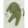 thumbnail image 4 of Qtinghua Toddler Baby Boys Fall Outfits Solid Color Turn-Down Collar Long Sleeve Tops and Elastic Waist Long Pants 2Pcs Clothes Light Green 3-4 Years, 4 of 9