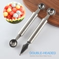 thumbnail image 3 of Irfora Melon Baller Scoop de acero inoxidable para decoración de frutas, cuchillo para tallar, helado, sorbete, postre, cuchara de bola de doble función, cuchara de cocina DIY para utensilios de cocin Irfora Baller Scoop, 3 of 7