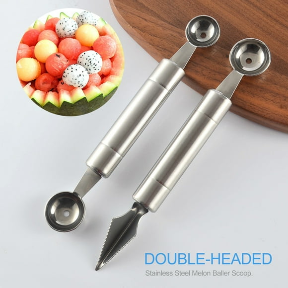 Melon Baller Scoop,2 in 1 Fruit Baller Scoop Fruit Carving Knife Stainless Steel Watermelon Scooper Double Sided Decorations Tool DIY Watermelon Cantaloupe Ice Cream Tool for Party