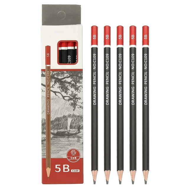 5B Drawing Pencils for Sketching, 12PCS Sketch Pencils for Drawing Art Pencils Graphite Wood Pre-sharpened for Drawing Sketching Artists, Black Red