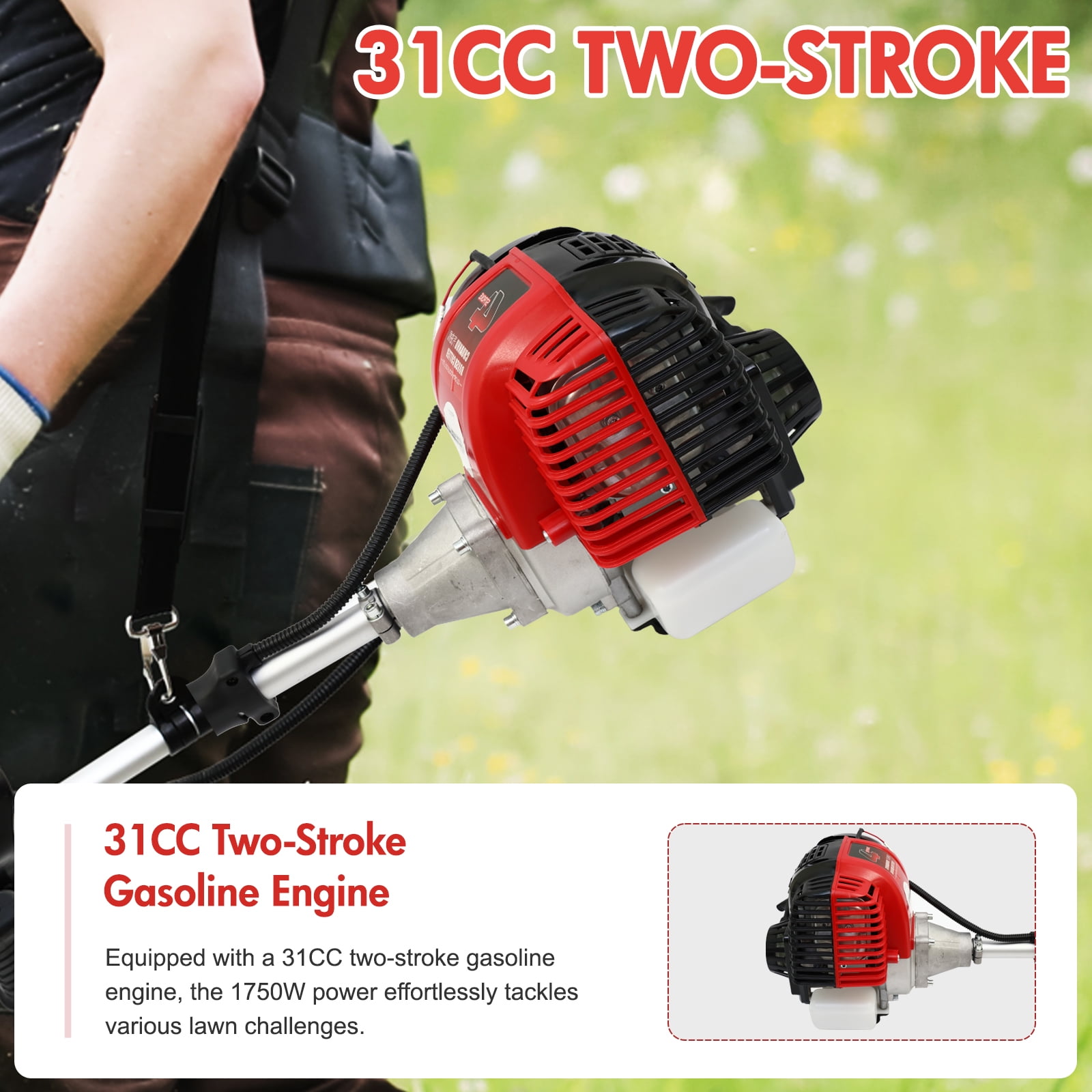 BAOKALER 31CC 4-Cycle Gas String Trimmer Weed Wacker, 16" Gas Weed Eater Weed Trimmer