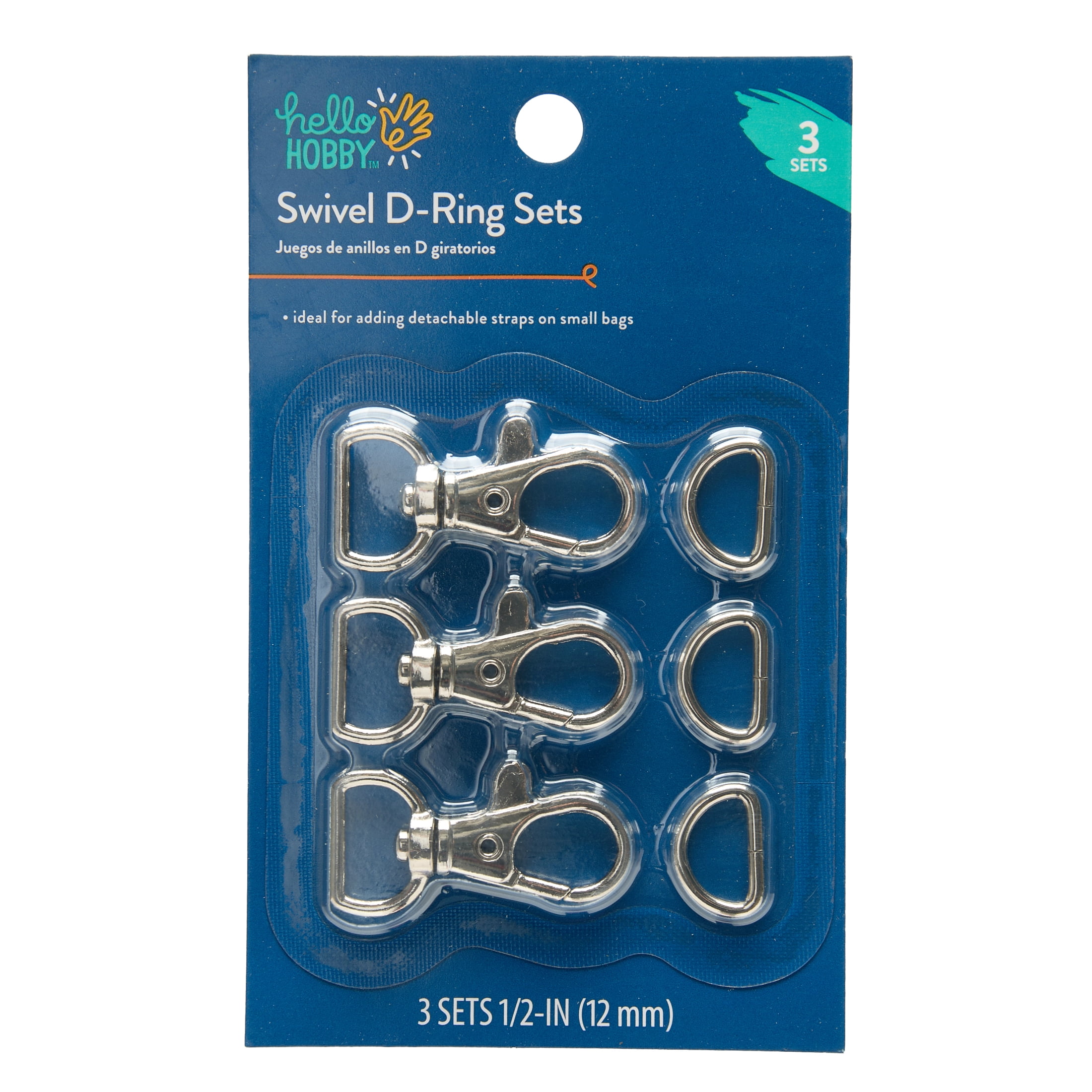 Hello Hobby Swivel D-Ring, Metal Hook and Loop, Silver, 1/2