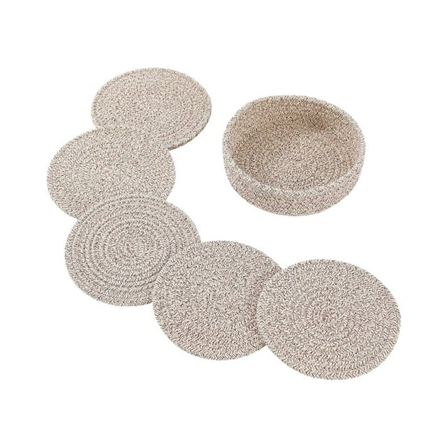 Corde de Coton Tissée Velours Mat Napperon Isolant Thé Coaster Pad 6Pcs