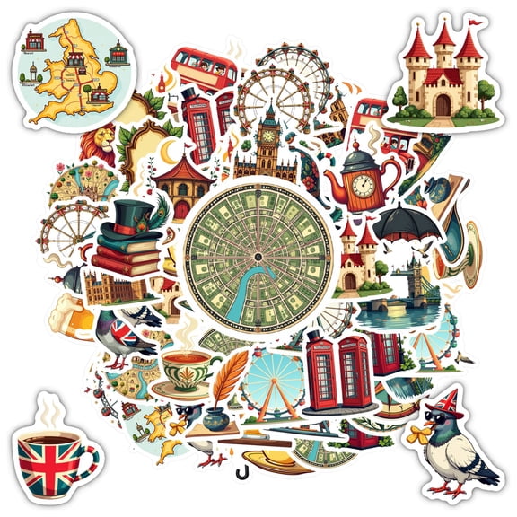 35pcs-50pcs Vintage London Stationery Stickers British Icons Decals England Kids Stickers for Notebooks Luggage Suitcase
