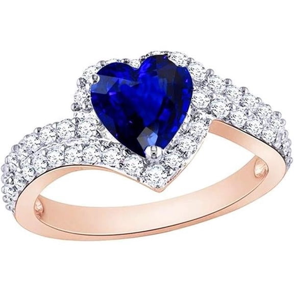 Harry Chad Enterprises 67232 4.50 CT Ladies Halo Heart Blue Sapphire Diamonds Wedding Ring, Size 6.5