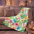 thumbnail image 6 of Watercolor Hibiscus with Tropical Leaves, Cheerful Botanical Style for Flower Lovers, Island Blossom Pattern and decorative theme Gift, Cozy Flannel Blanket for Sunroom and Bedroom, Home Decor, 6 of 9