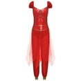 thumbnail image 4 of renvena Women's Arabian Princess Shiny Sequin Belly Dance Halloween with Tulle Jumpsuits Red L, 4 of 7