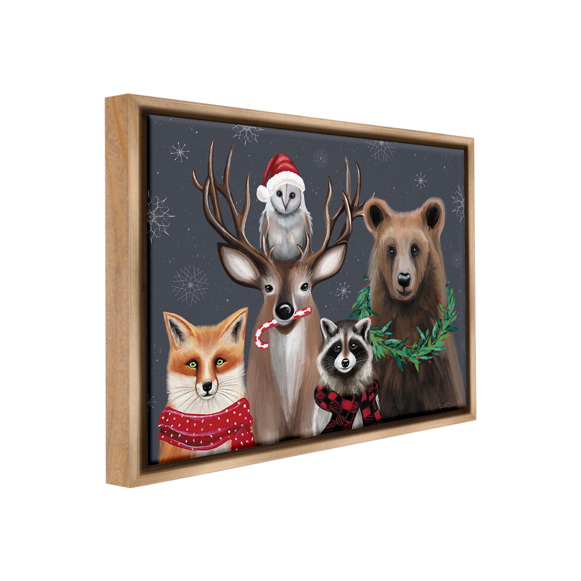 Stupell Industries Winter Woodland Animals Holiday Painting Brown Floater Framed Canvas Art Print Wall Art, 21 x 17