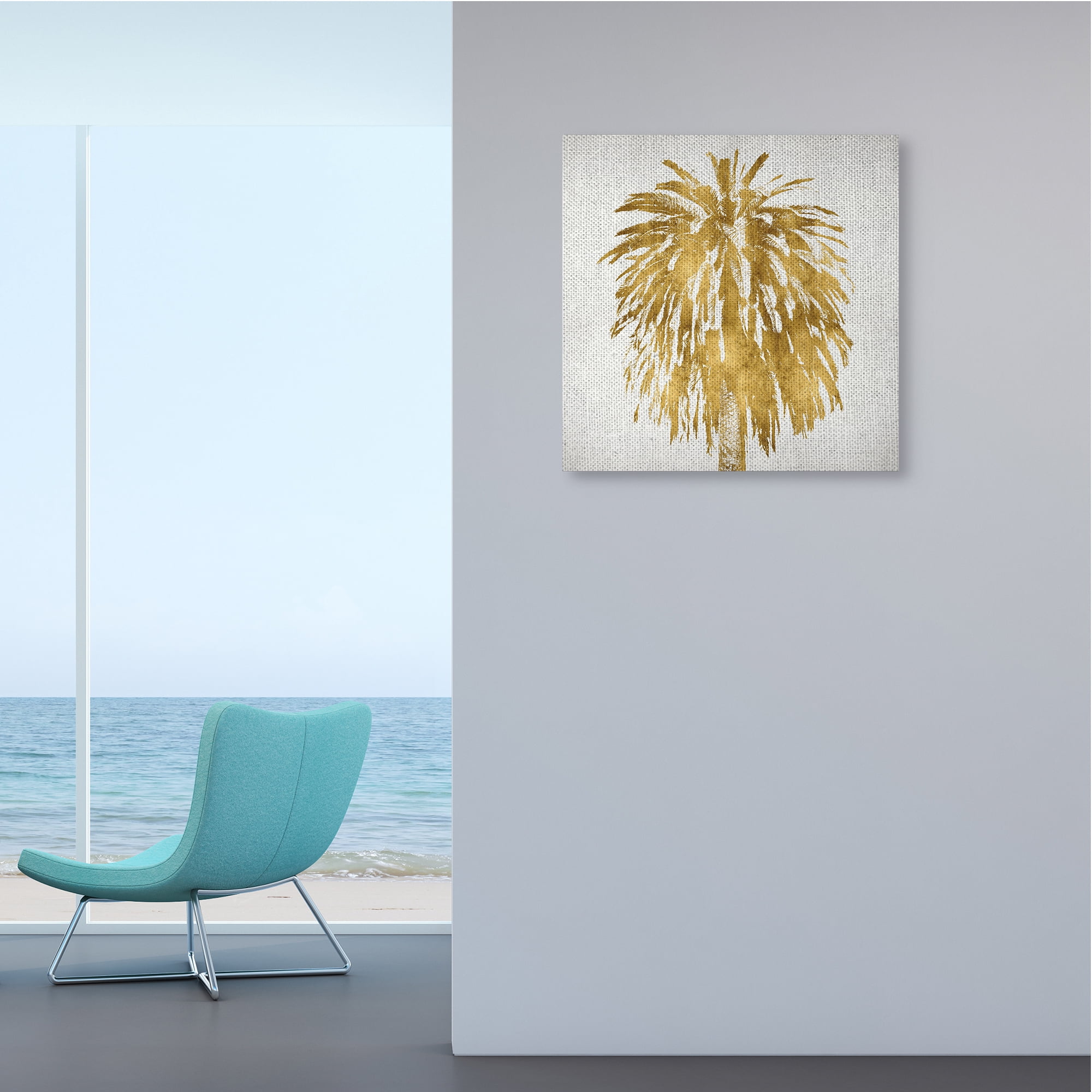 Stupell Industries Gold Glam Tropical Palm Tree Over Neutral Nature Painting Gallery Wrapped Canvas Art Print Wall Art, 24 x 24