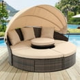 thumbnail image 2 of Patio Sectional Daybed, Outdoor Wicker Furniture Set with Retractable Canopy, Sectional Sofa Set w/Height Adjustable Table & Cushions for Patio Deck Poolside Garden Backyard, 2 of 8