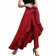 thumbnail image 2 of Levmjia Women's High Waisted Wide Leg Pants with Asymmetric Ruffle Hem Bow Tie Detail Solid Color Flowy Casual Evening Party Trousers, 2 of 5