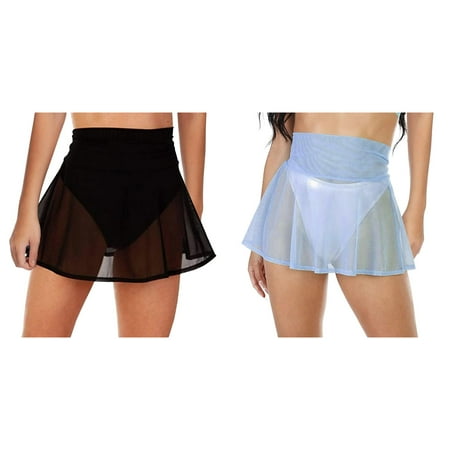 Lojoutye 2 Pack(Black 1PCS & Blue 1PCS) Multipack Women Ruffle Trim Sheer Beach Skirt Cover Up Cover Ups Skirt Beach Wrap Bikini Shiny Wraps Cover Ups for Swimwear