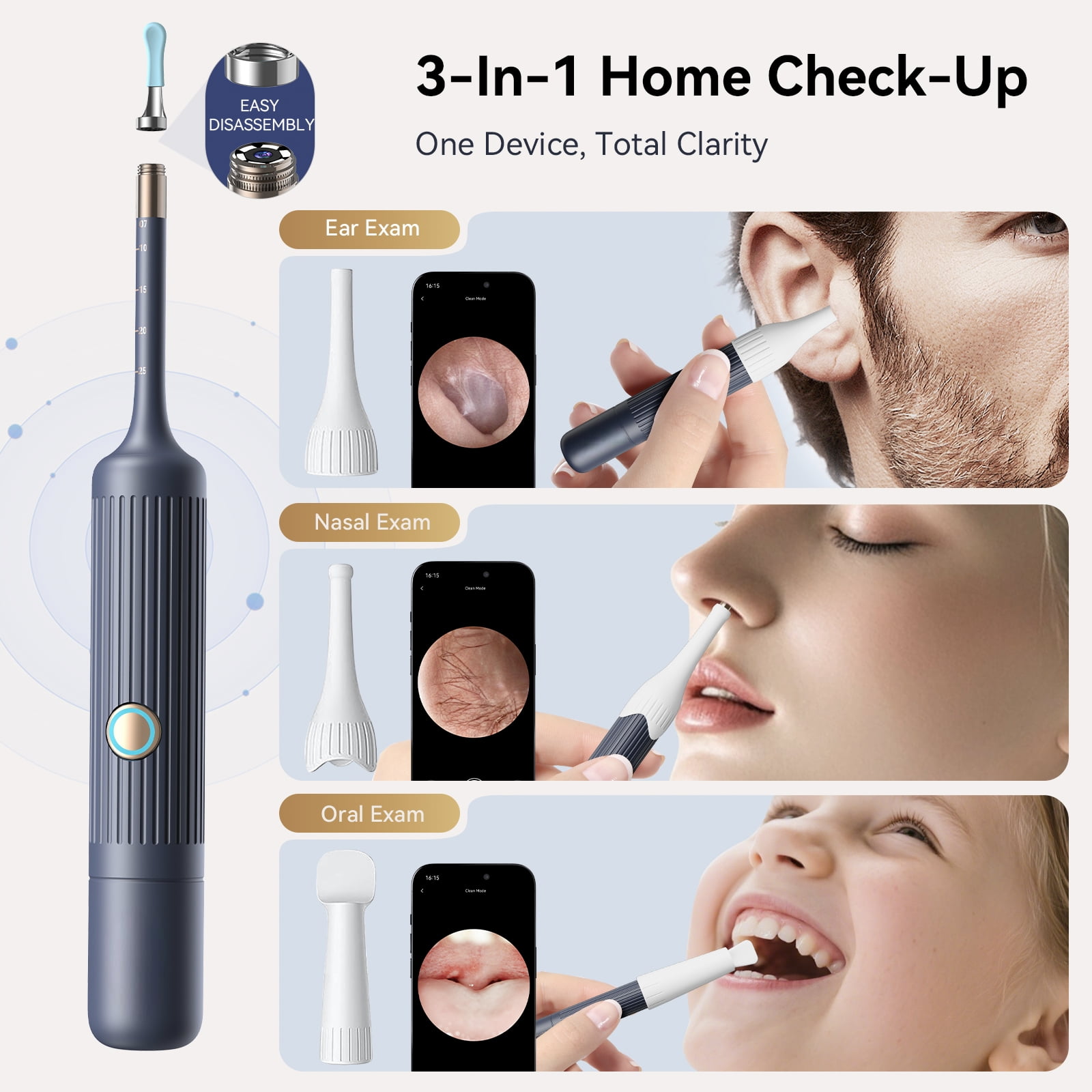 TCVOR Professional Ear Wax Removal Kit with Camera - 1080P HD Visual Ear Cleaner with Tweezers/Scooper/Scraper/Sponge/6 LED Lights Flexible Ear Otoscope - Portable Earwax Removal Tool for Home Use