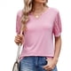 thumbnail image 1 of Camisetas Casuales de Cuello en V para Mujer, Blusas de Encaje de Corta con Dobladillo Curvo, Corte Holgado. Rosa L, 1 of 10