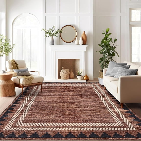 9x12 ft Modern Area Rug Washable Non Slip Low Pile Living Room Brown
