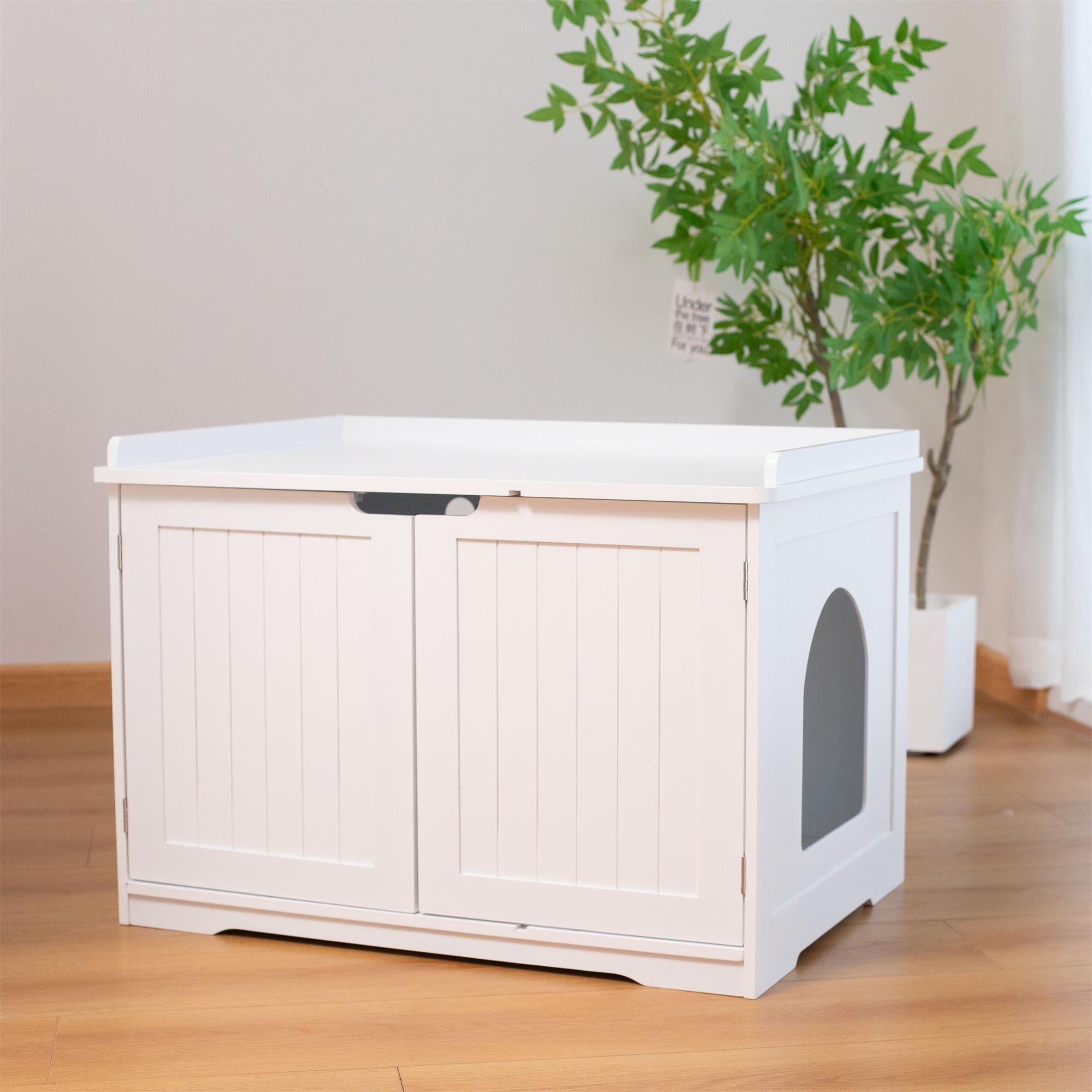 Pefilos 30" Hidden Cat Litter Box Enclosure Furniture, Indoor Kitty Washroom for Cat House, Large Pet Crate, White Pefilos 30" Hidden Cat Litter Box Enclosure Furniture, Indoor Kitty Washroom for Cat House, Large Pet Crate, White