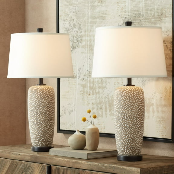 360 Lighting Anna 27 1/4" Tall Modern Coastal Table Lamps Set of 2 Beige Pebbled White Shade Living Room Bedroom Bedside