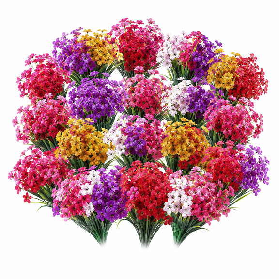 24 Bundles Artificial Flowers for Outdoor,Fake Flowers No Fade Plastic Faux Plants for Decoration Hanging Planters Outdoor&Indoor Garden Patio Porch Window Party Farmhouse