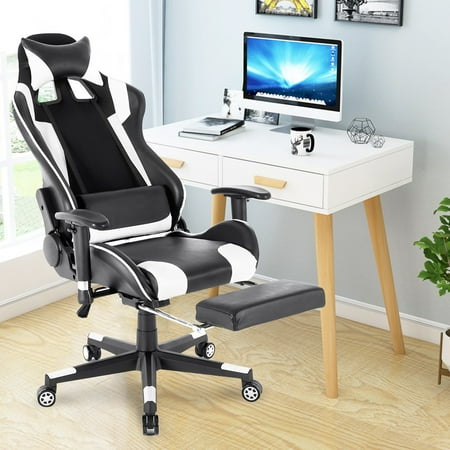 Gaming Chair Racing Chair Office Chair Ergonomic High-Back Leather Chair Executive Swivel Rolling Chair with Footrest, Neck&Waist
