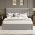 thumbnail image 2 of Upholstered Queen Bed Frame with 2 Storage Drawers, Velvet Platform Bed Frame with Button Tufted Rivets Headboard, Heavy Duty, No Box Spring Needed, Easy Assembly, Beige, 2 of 8
