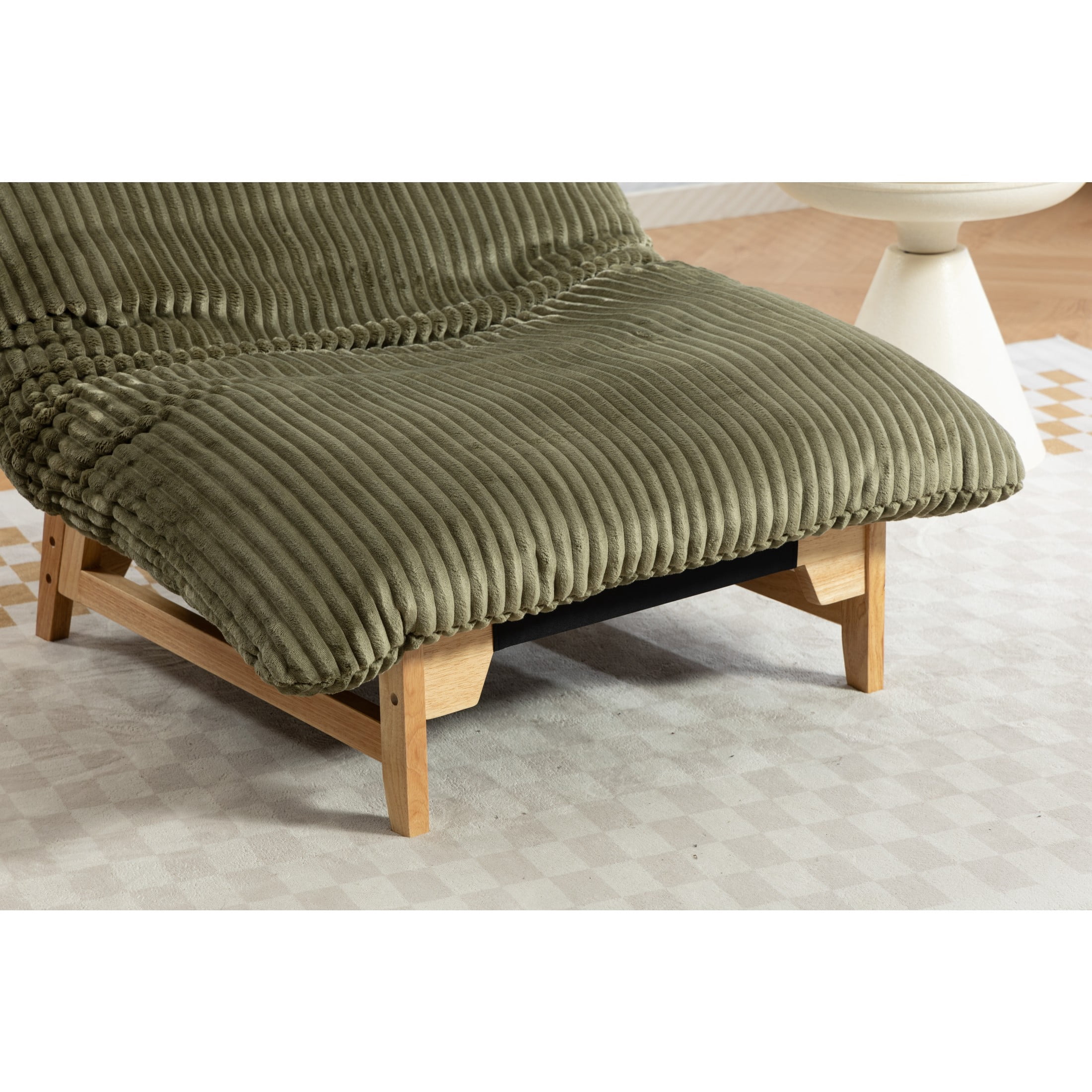 GDF Studio Floren Corduroy Bean Bag Accent Chair with Solid Wood Frame, Lazy Sofa for Living Room, Green