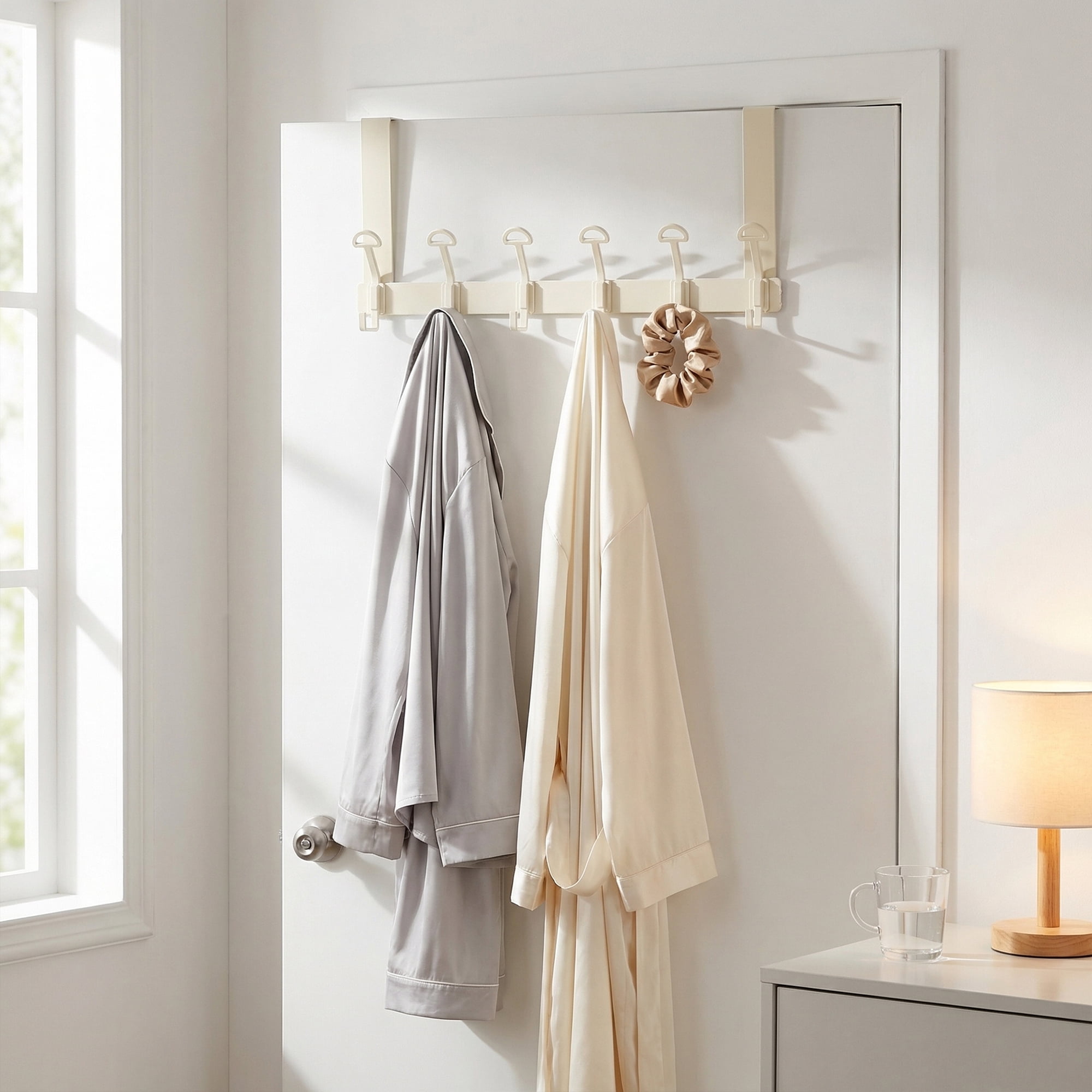Unique Bargains Coat Rack Wall Mount with 6 Hooks for Entryway Bedroom White 15.4"x7.1"