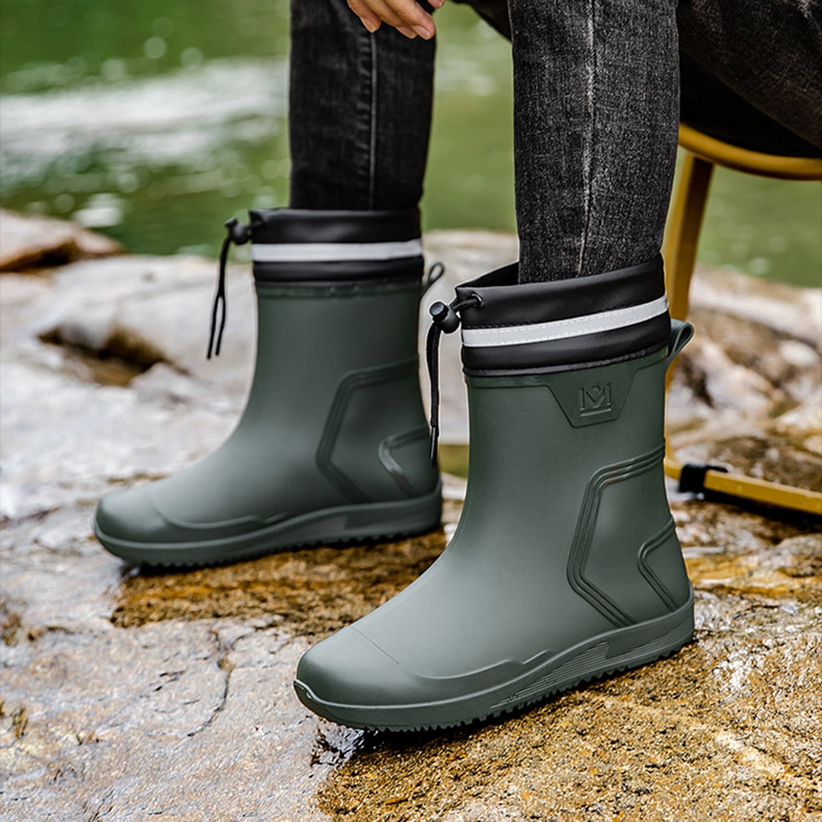 AUXDIQ Rain Shoes Men Mid-calf Boots Waterproof Rain Boots Outdoor Garden Shoes