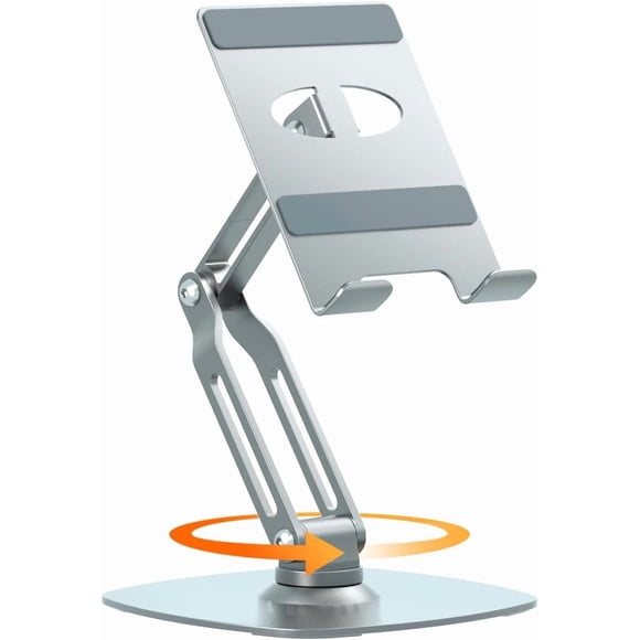 Aluminum Tablet Stand Desk Adjustable Foldable iPad Stand with 360° Rotating Base, Metal Holder Suitable for Tabs, Kindle, iPhone and 4-16