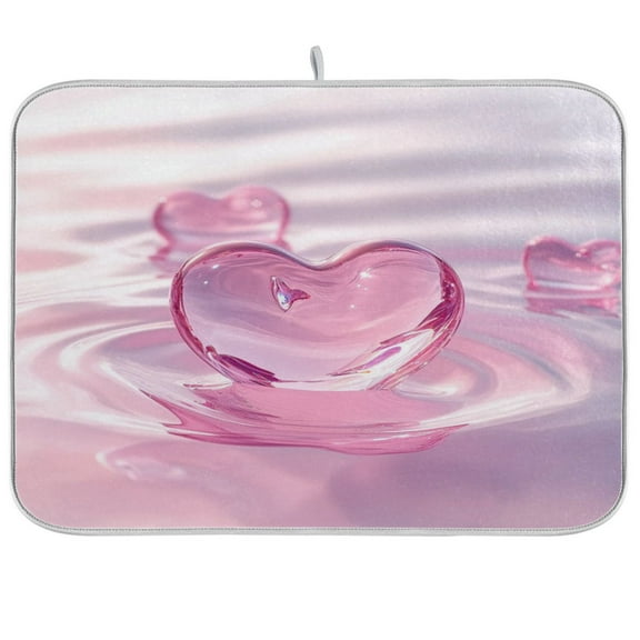 Pink Heart-shaped Glass Dish Drying Mat Kitchen Mats Microfiber Counter Absorbent Dish Pad Drainer Rack