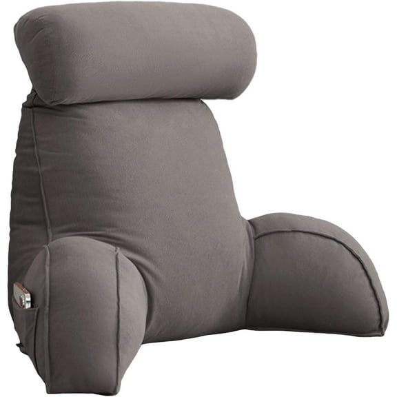 Reading Pillow with Detachable Neck Roll, Large Adult Backrest with Arms, Bed Rest Pillow with Side Pocket and Handle for Sitting in Bed Adult,Back Pillow for Watching TV/Gaming/Relaxing