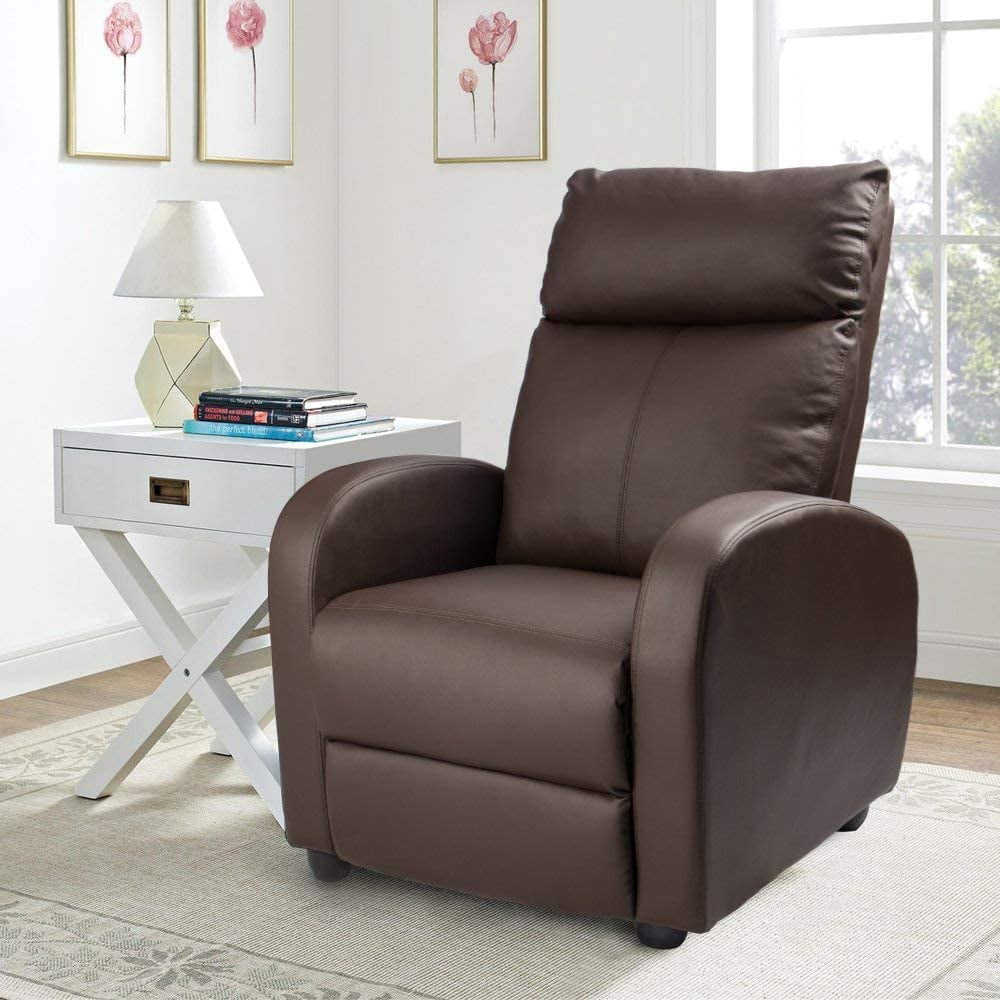 Walnew Brown PU Leather Single Sofa Recliner with Padded Seat and Backrest, Multi-Positions