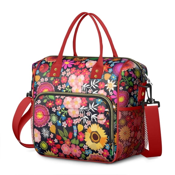 Wildflower and Butterfly Print Insulated Tote - Leakproof Cooler Bag for Picnics, Work or Travel, Waterproof & Stylish