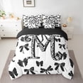 thumbnail image 3 of Feelyou Leopard Print Letter Twin Bedding Sets 7-Piece, Fashion Bowknot Monogrammed M Bedding Comforter Set, Cool Girl Ribbon Reversible Sheet Sets, Ultra Soft Bedroom Decor, 3 of 9
