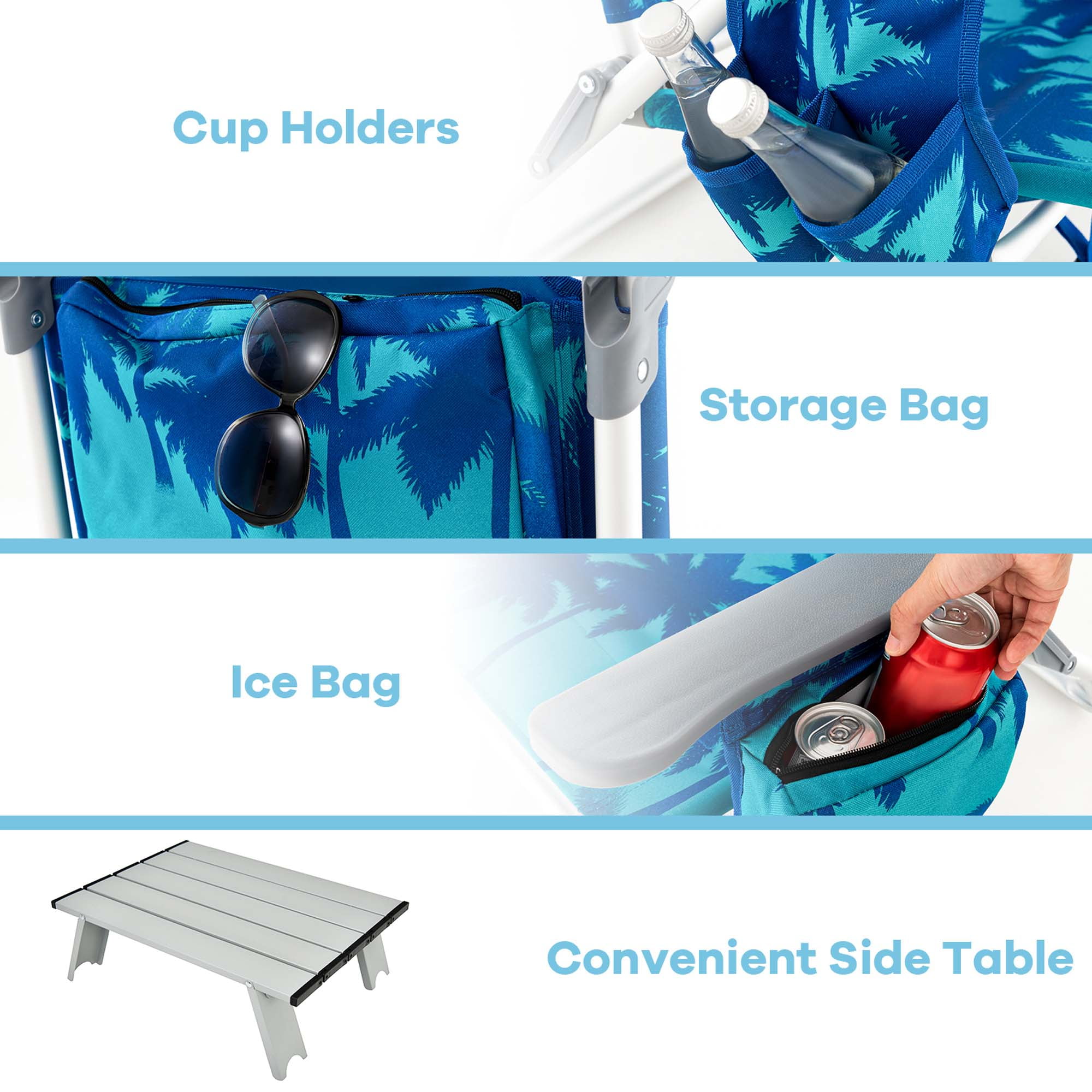 Costway 2-Pack Folding Backpack Beach Chair Table Set 5-Position Outdoor Reclining Chair Navy
