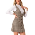 thumbnail image 4 of INSPIRE CHIC Women's Overall Houndstooth Pinafore Sleeveless Suspender Dress L Brown Check, 4 of 6