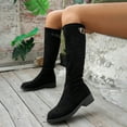 thumbnail image 3 of Black Knee High Boots for Women Suede Buckle Platform Chunky Low Heel Winter Fall Tall Riding Boots, 3 of 8